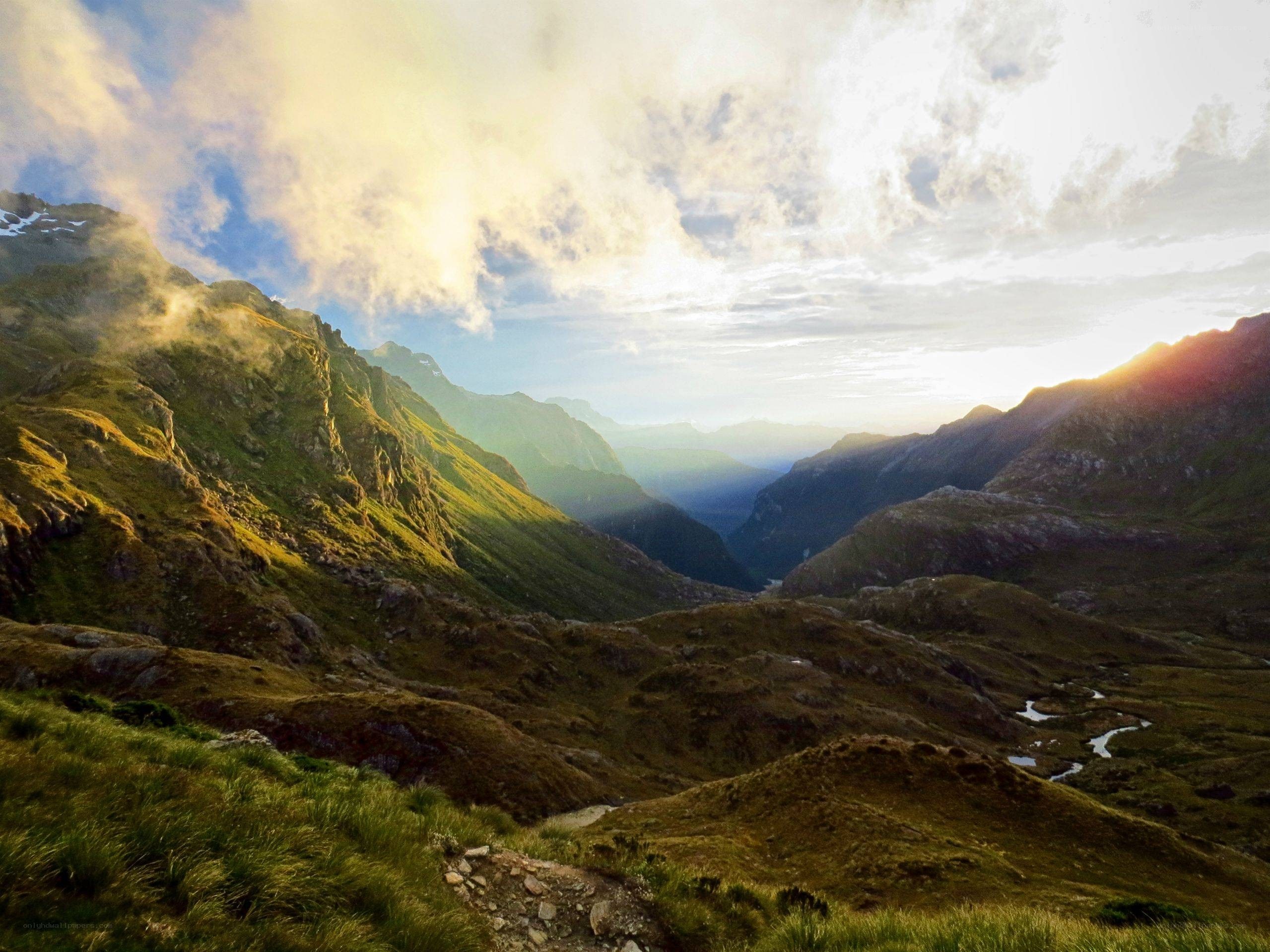 Mountain valley at sunrise