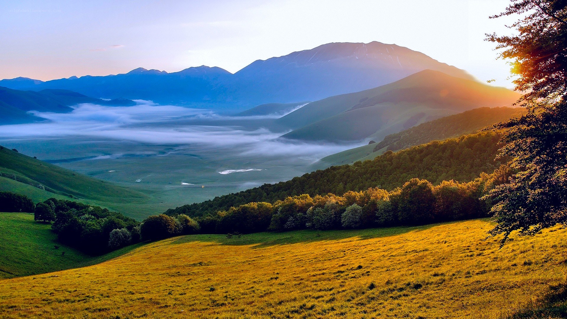 Mountain valley at sunrise