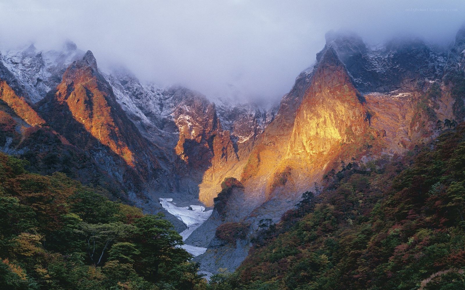 mountain valley at sunrise