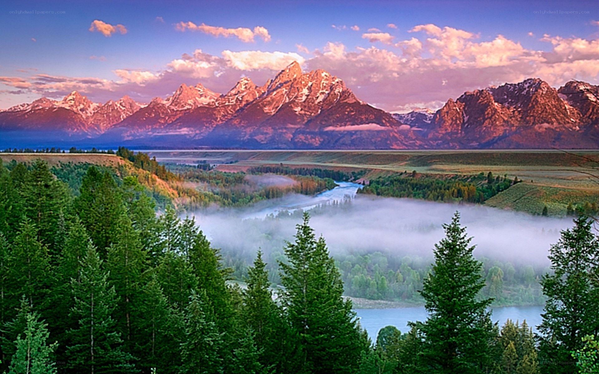 Mountain valley at sunrise