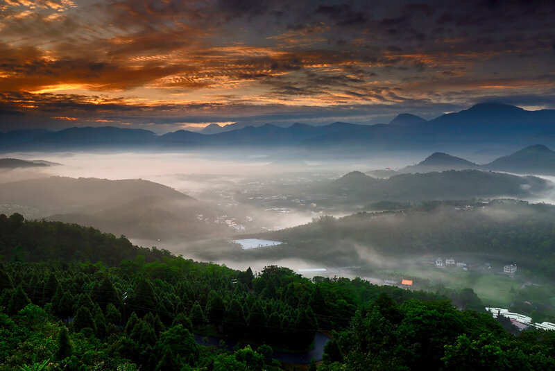 Mountain valley at sunrise