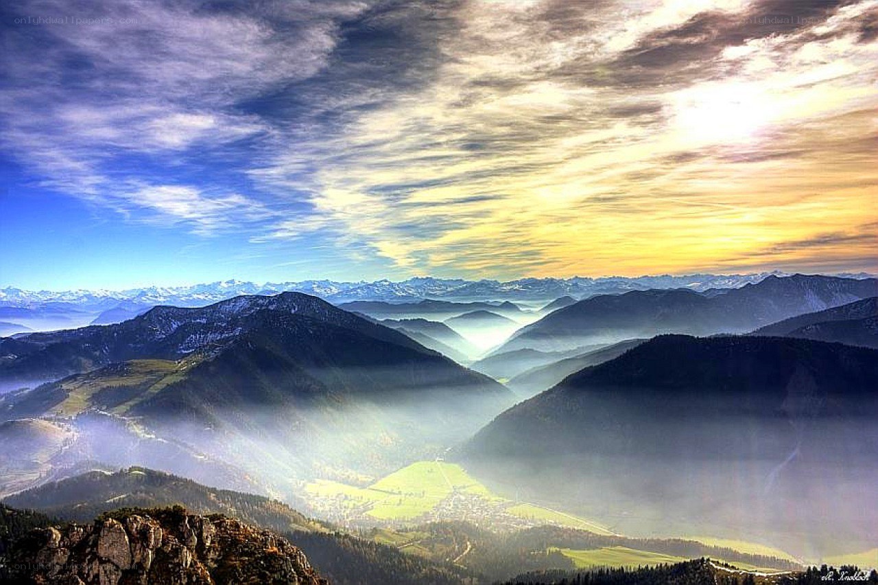 Mountain valley at sunrise