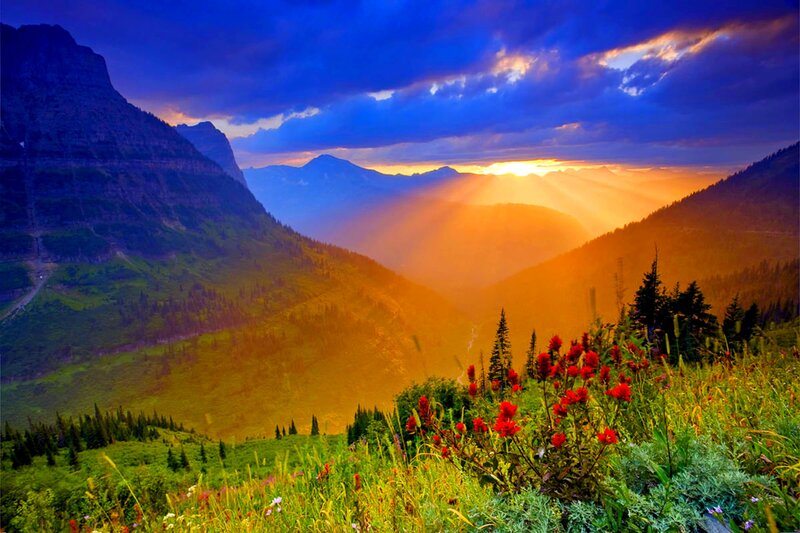 Mountain Valley at Sunrise — Blue, Dramatic