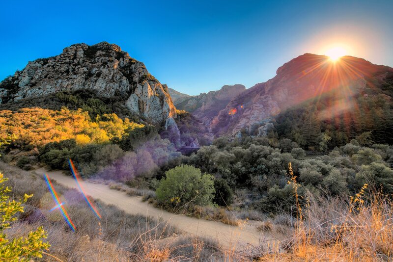 Mountain Valley at Sunrise — Blue, Serene, Photograph