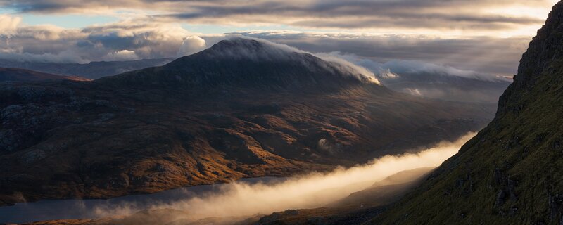 Mountain Valley at Sunrise — Brown, Dramatic