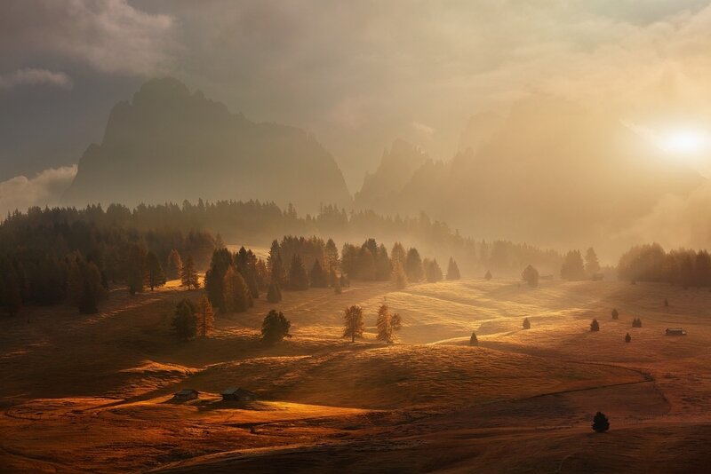 Mountain Valley at Sunrise — Gold
