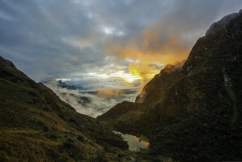 Mountain Valley at Sunrise — Green, Dramatic, Photograph, Clouds