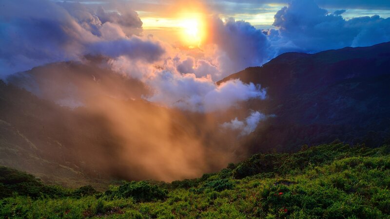 Mountain Valley at Sunrise — Green, Dramatic, Photograph