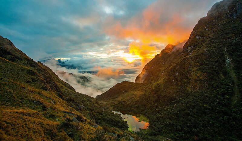 Mountain Valley at Sunrise — Orange, Dramatic, Photograph