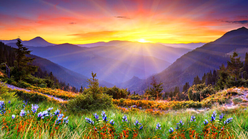 Mountain Valley at Sunrise — Orange, Serene