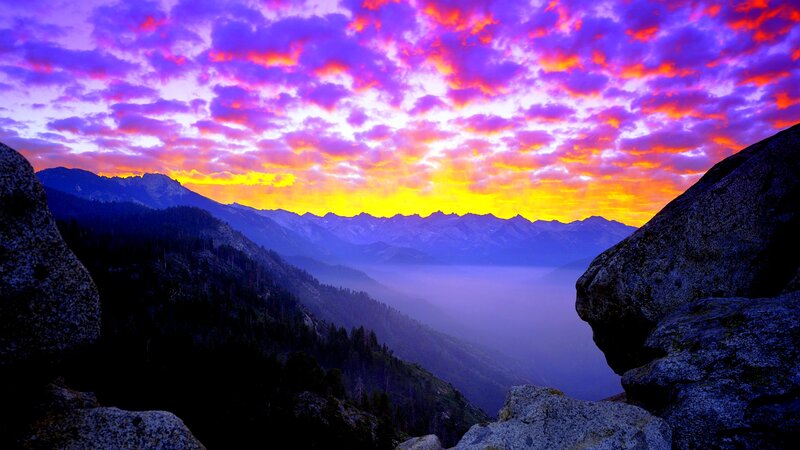 Mountain Valley at Sunrise — Purple, Dramatic
