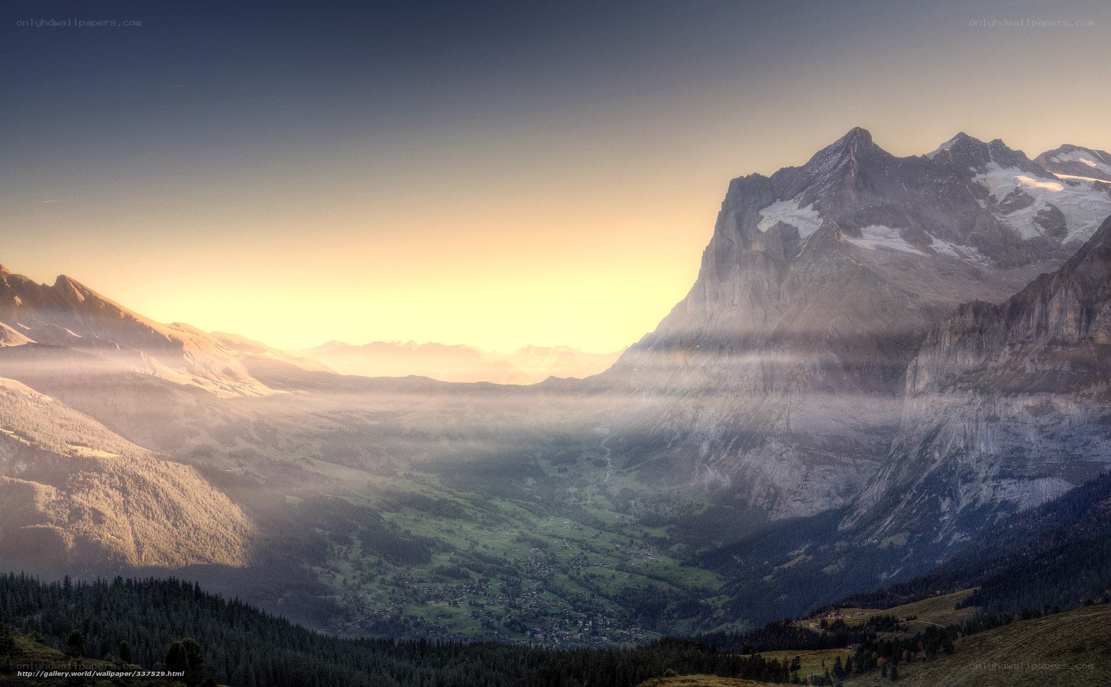 Mountain valley at sunrise