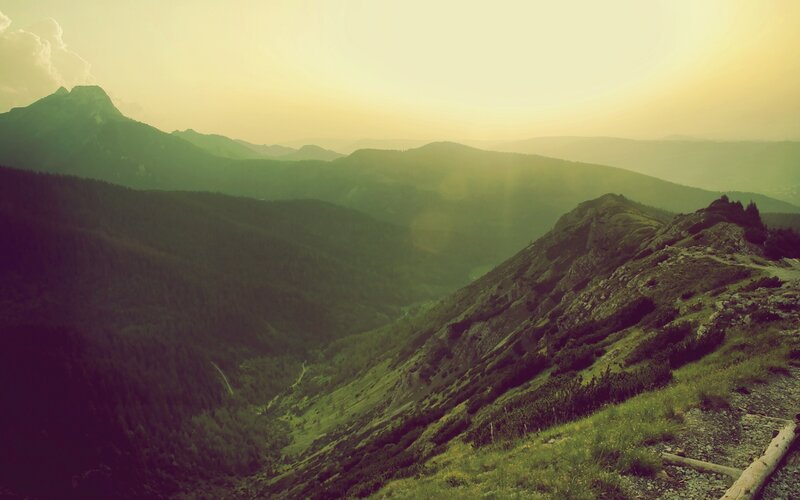 Mountain valley at sunset