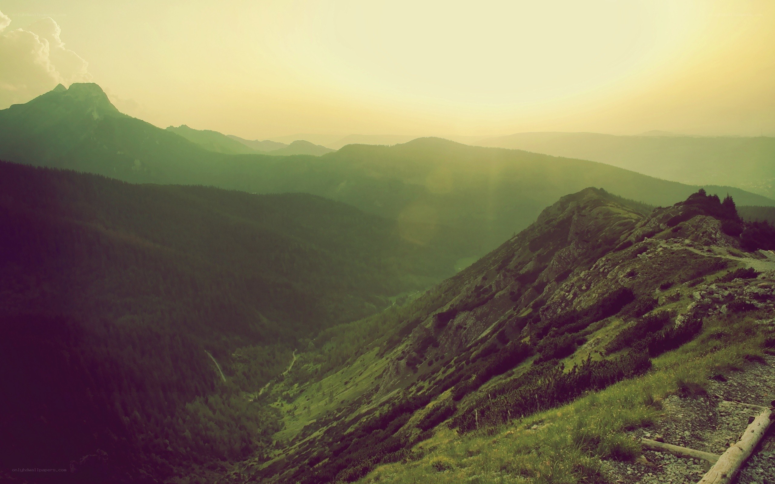 Mountain valley at sunset