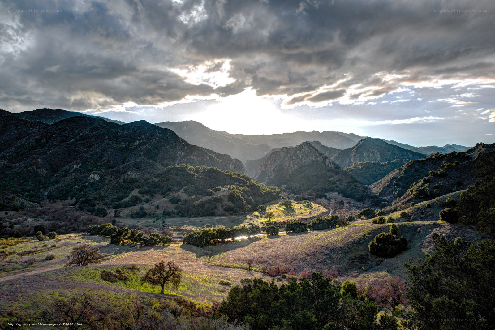 Mountain valley at sunset