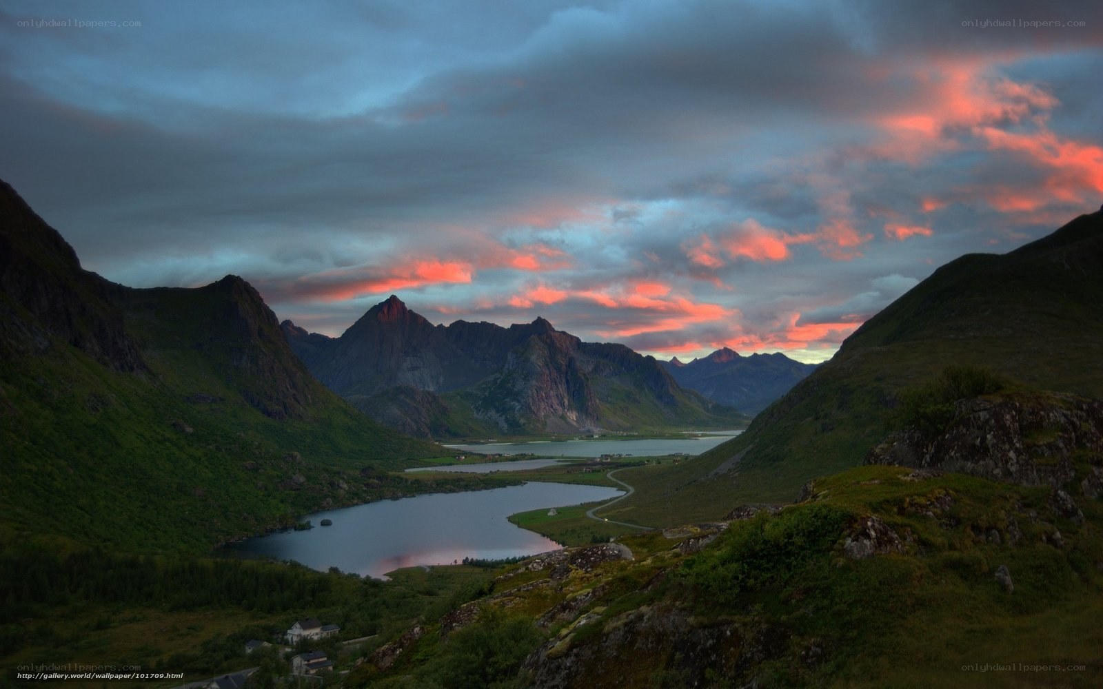 Mountain valley at sunset