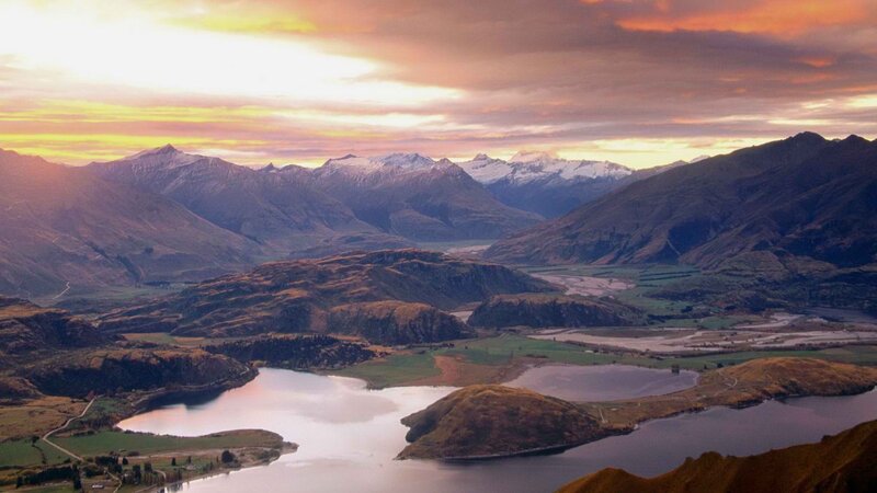 mountain valley at sunset