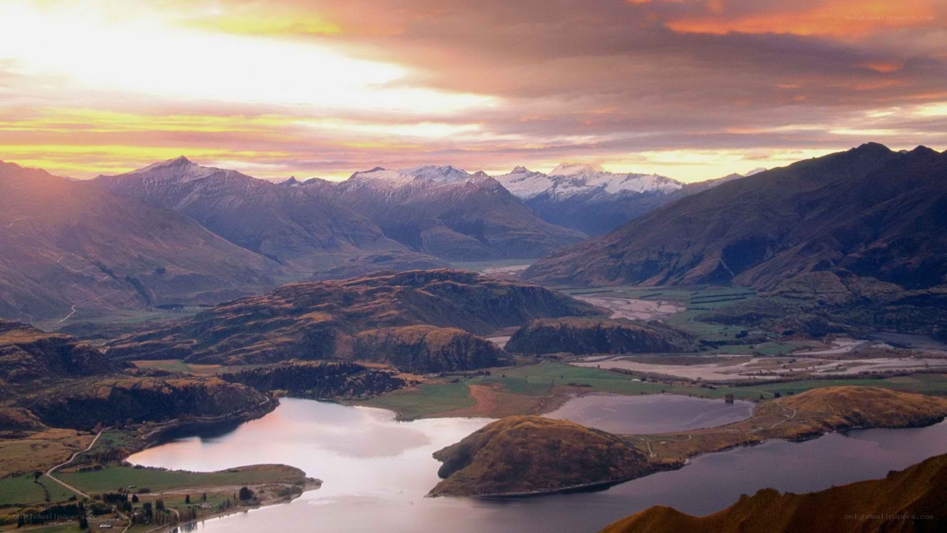 mountain valley at sunset