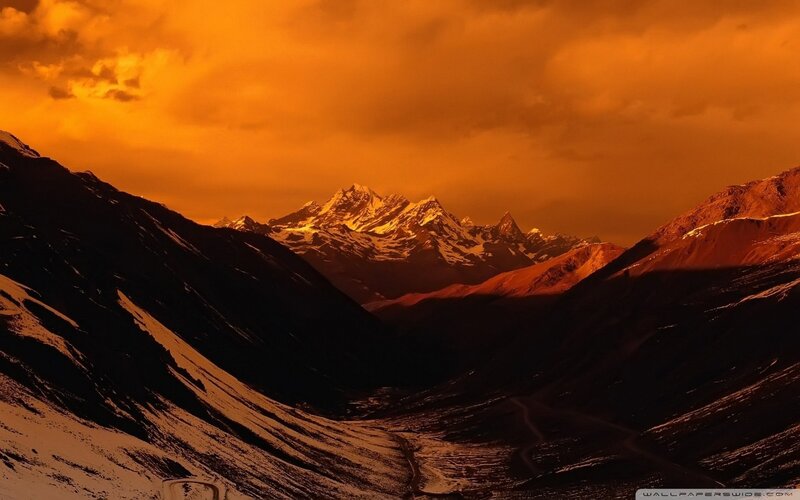 mountain valley at sunset