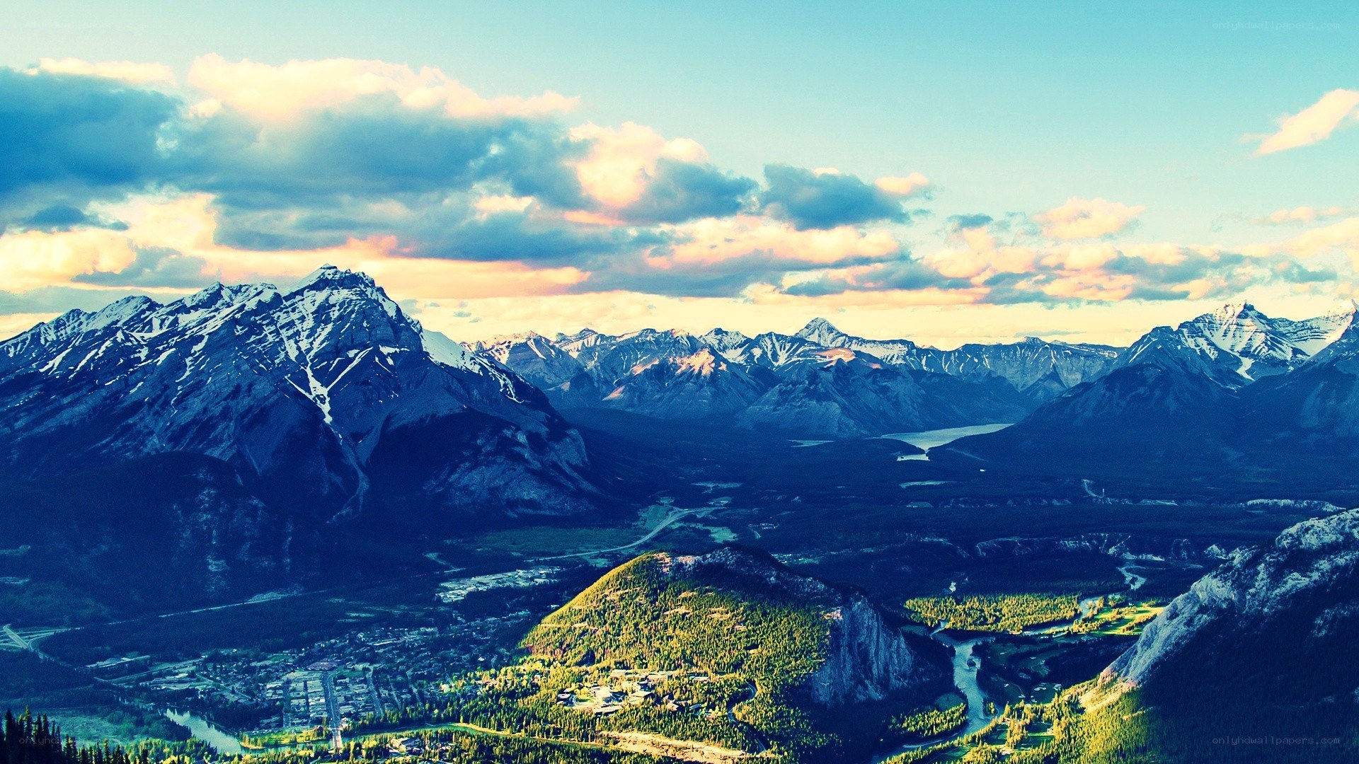 mountain valley at sunset