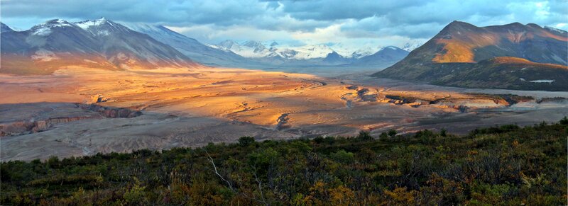 mountain valley at sunset