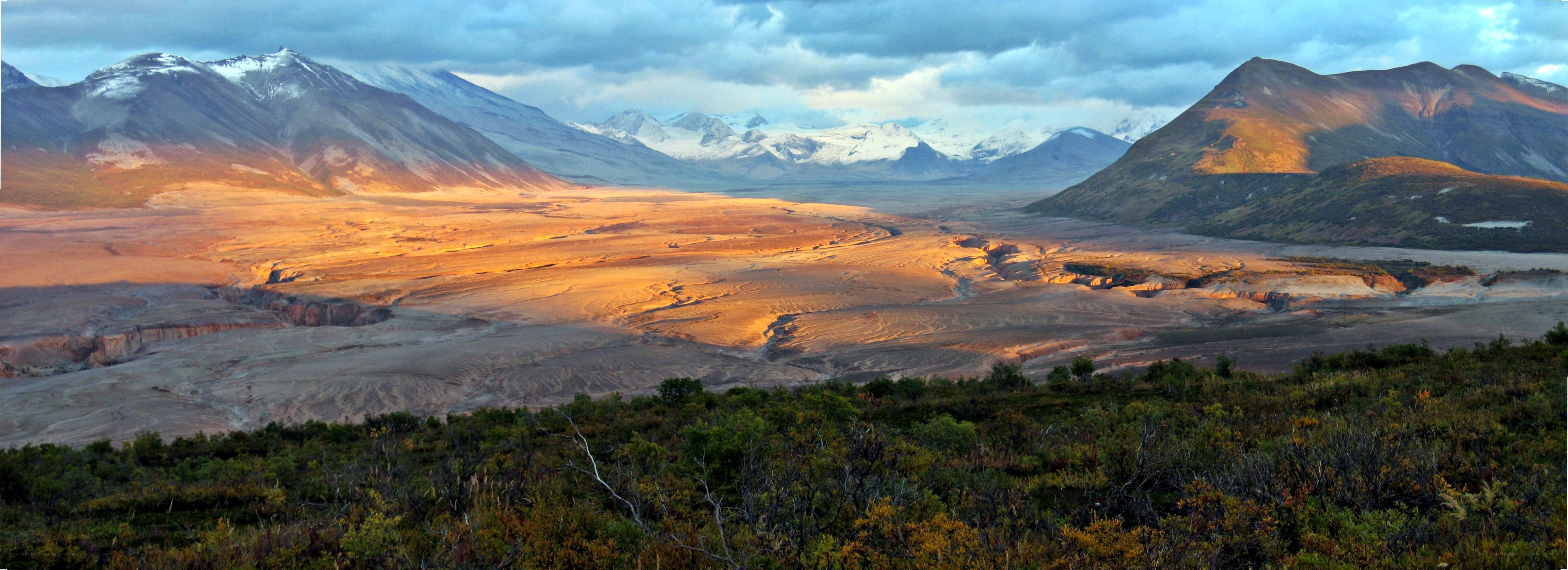 mountain valley at sunset