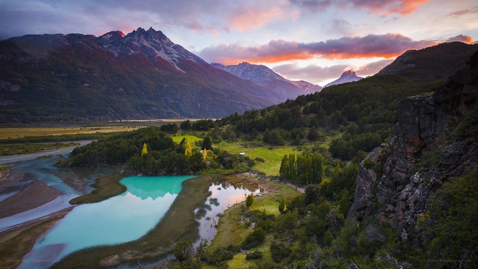 Mountain valley at sunset