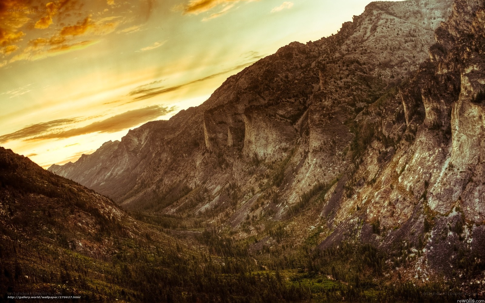 Mountain valley at sunset