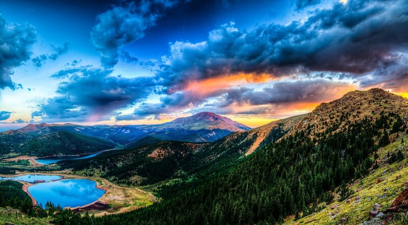 Mountain Valley at Sunset — Blue, Dramatic, Photograph
