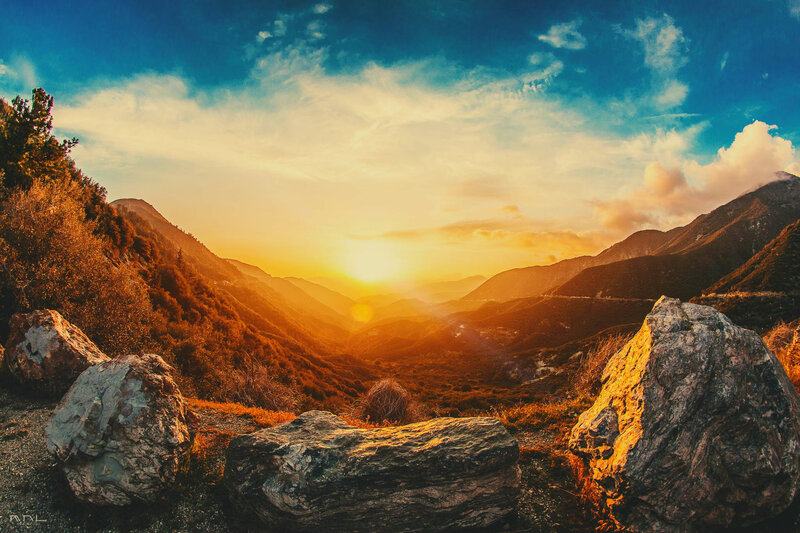Mountain Valley at Sunset — Blue, Serene