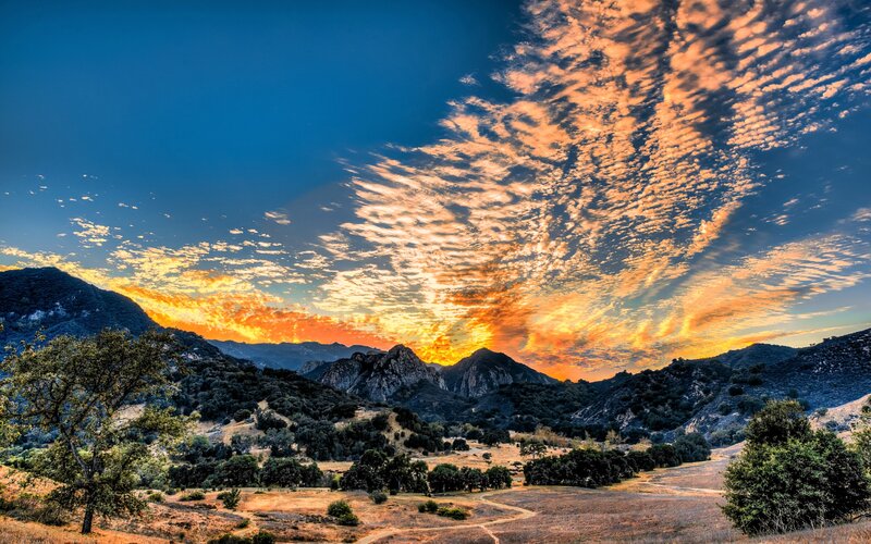 Mountain Valley at Sunset — Blue