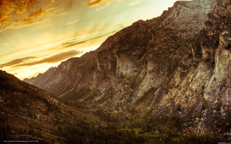 Mountain Valley at Sunset — Brown, Dramatic