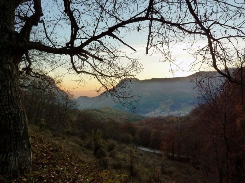 Mountain Valley at Sunset — Brown, Serene