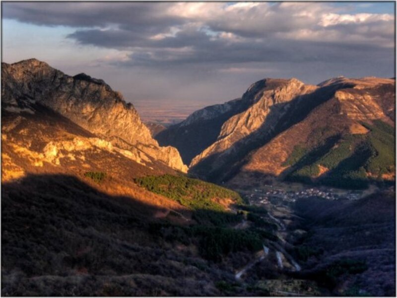 Mountain Valley at Sunset — Brown