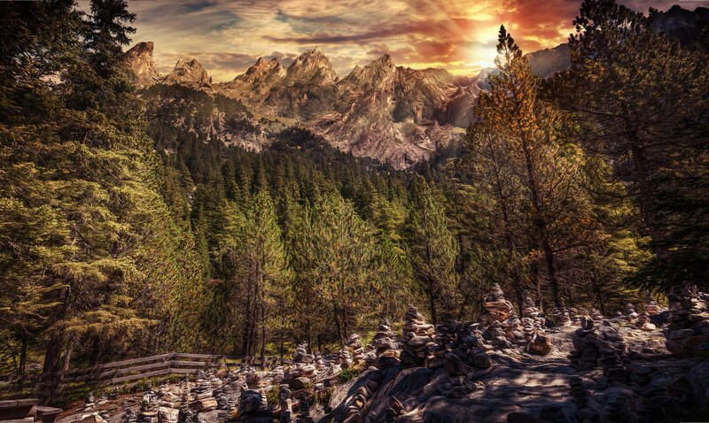 Mountain Valley at Sunset — Green, Dramatic, Photograph, Forest