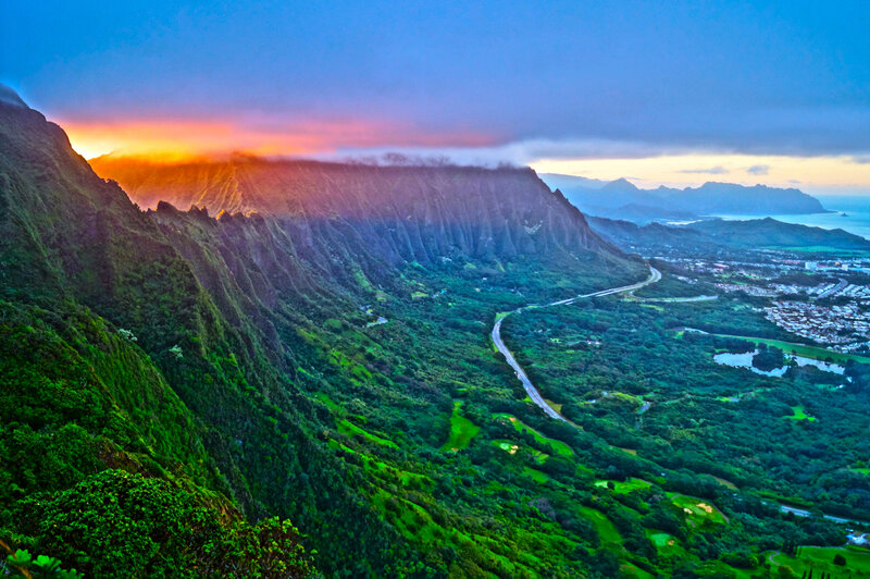 Mountain Valley at Sunset — Green, Dramatic, Photograph, Road
