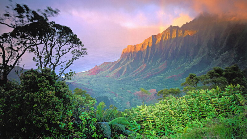 Mountain Valley at Sunset — Green, Dramatic, Photograph, Trees