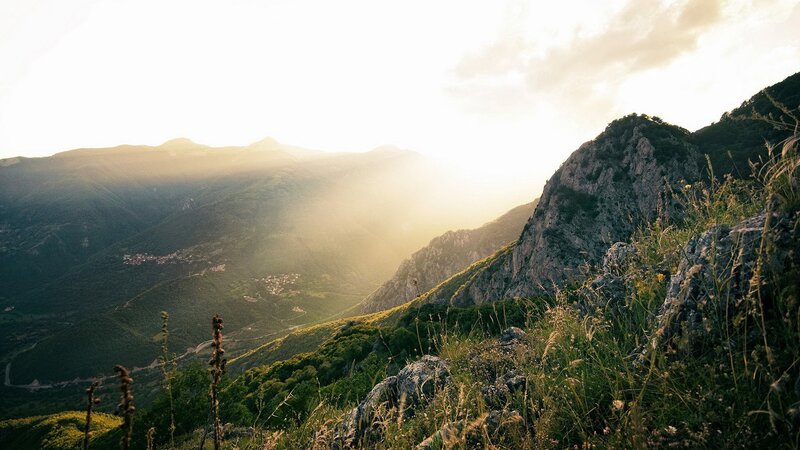 Mountain Valley at Sunset — Green, Serene, Photograph, Village