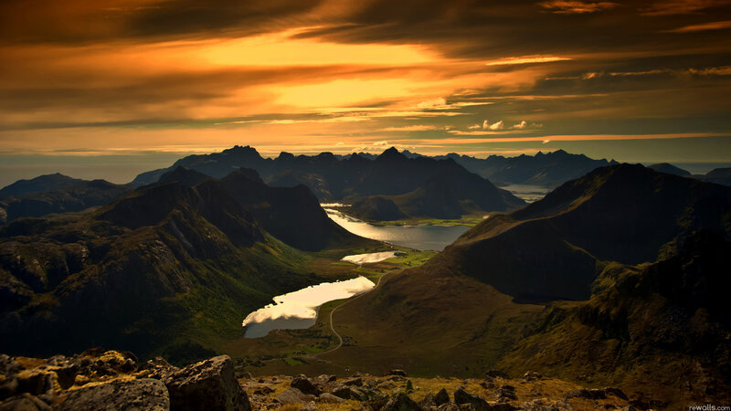 Mountain Valley at Sunset — Orange, Dramatic, Photograph, Mountains