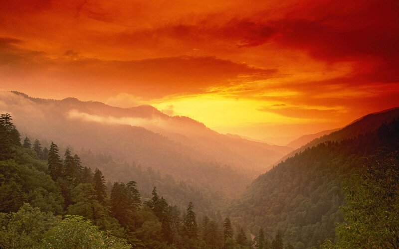 Mountain Valley at Sunset — Orange, Dramatic