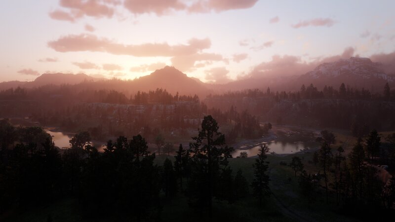 Mountain Valley at Sunset — Pink