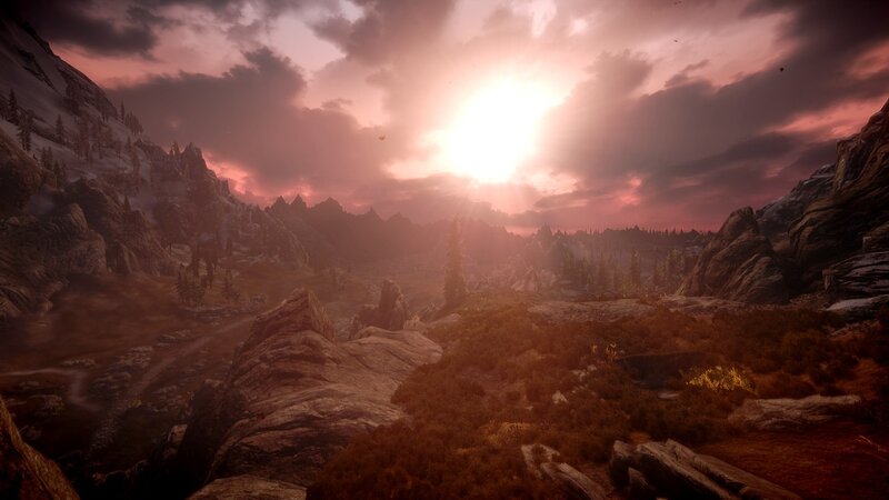 Mountain Valley at Sunset — Red, Dramatic, 3d Render, Mountains
