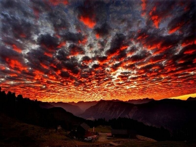 Mountain Valley at Sunset — Red, Dramatic