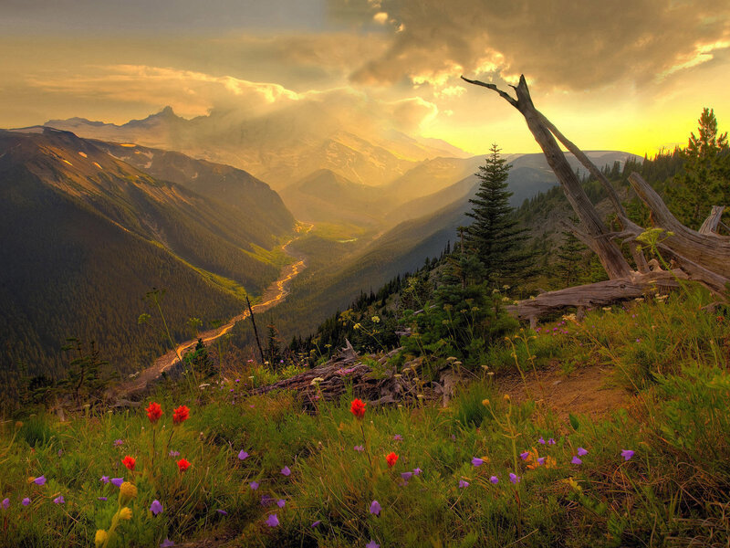Mountain Valley at Sunset — River