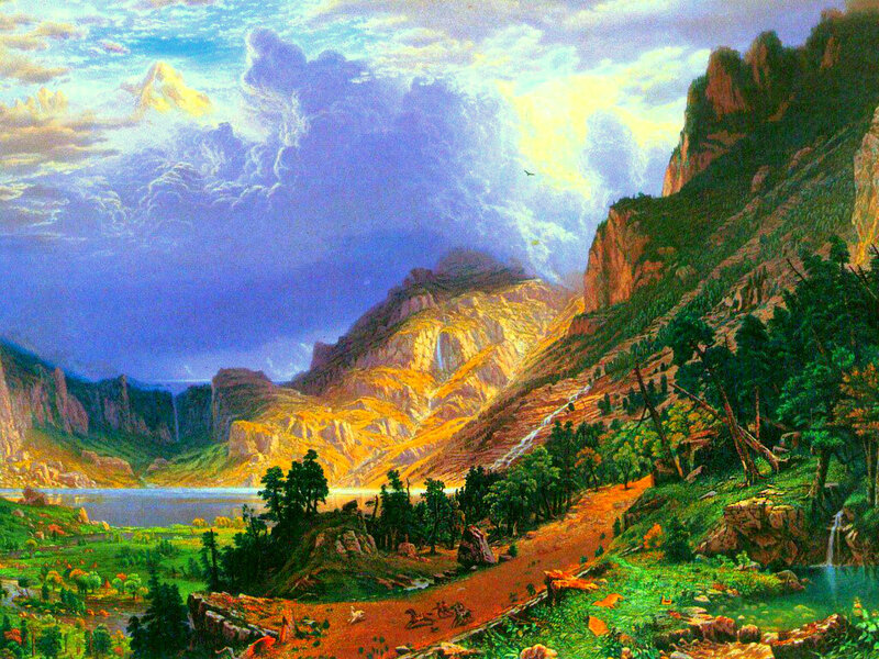 Mountain Valley Landscape — Blue, Dramatic, Afternoon, Painting