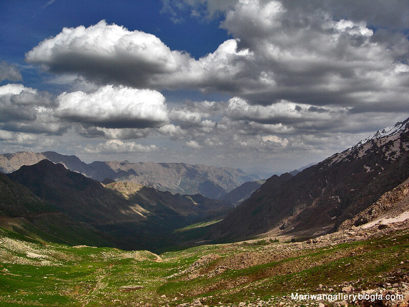 Mountain Valley Landscape — Blue, Dramatic, Afternoon, Photograph, Mountains, Clouds, Grass