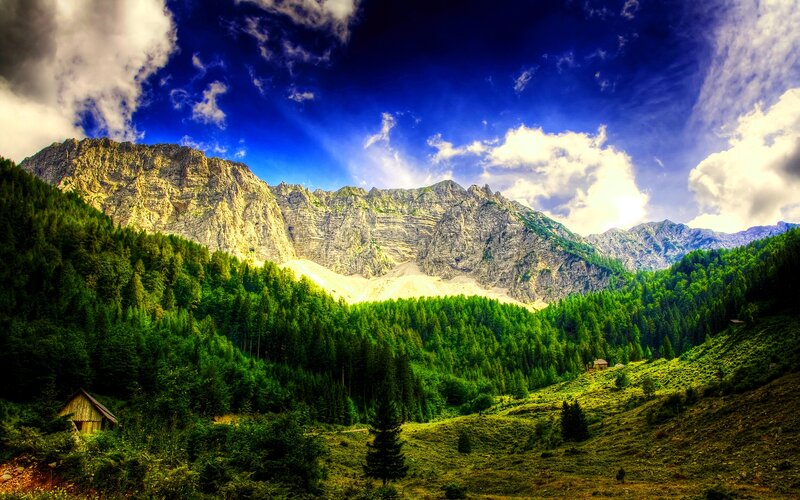 Mountain Valley Landscape — Blue, Dramatic, Afternoon, Photograph, Mountains, Forest