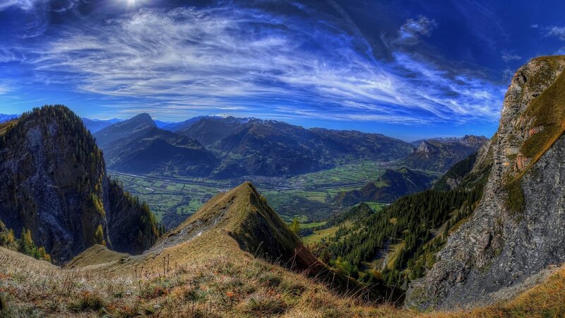 Mountain Valley Landscape — Blue, Dramatic, Afternoon, Photograph, Mountains, Sky