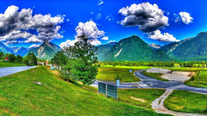 Mountain Valley Landscape — Blue, Dramatic, Afternoon, Photograph, Road