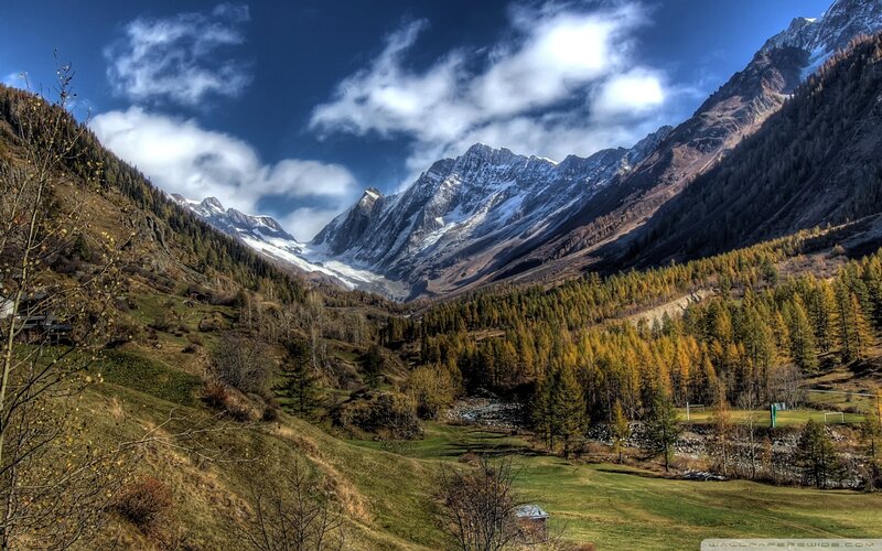 Mountain Valley Landscape — Blue, Dramatic, Autumn